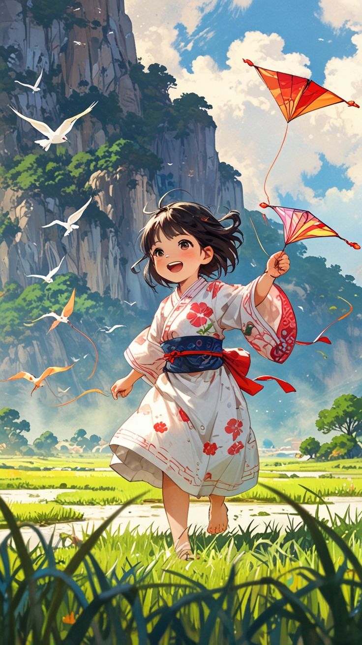 Hình ảnh cô gái chibi cute - thả diều 