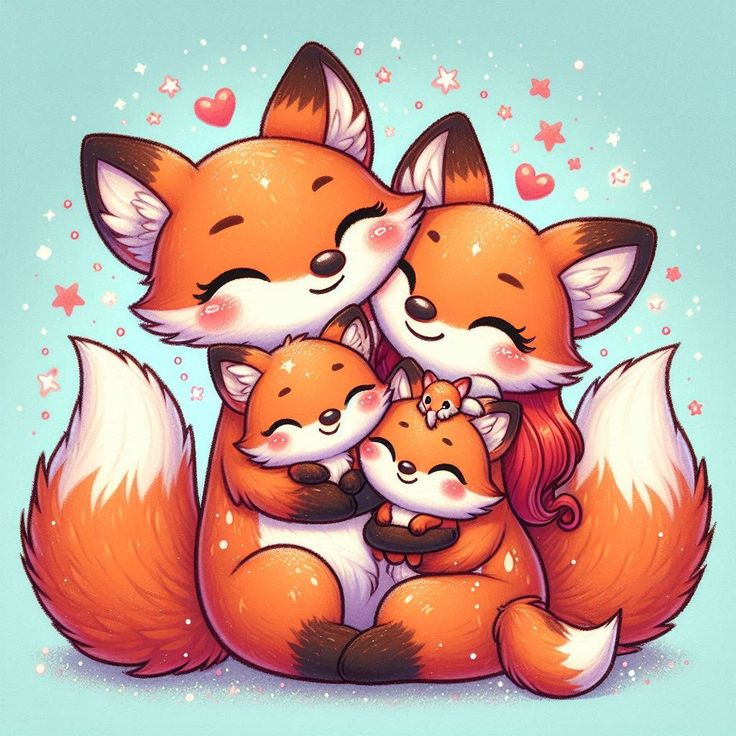 Hình ảnh con cáo chibi cute - gia đình cáo