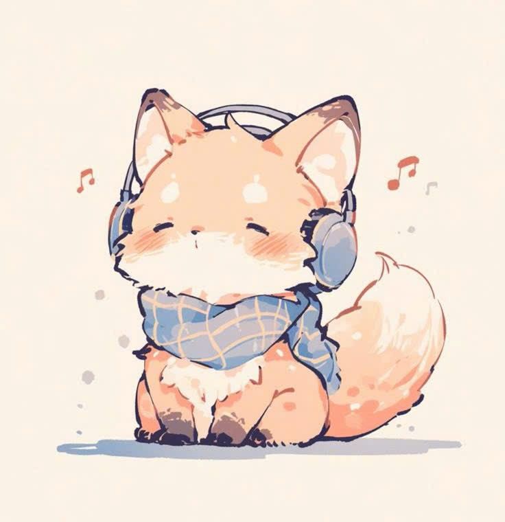 Hình ảnh con cáo chibi cute - nghe nhạc