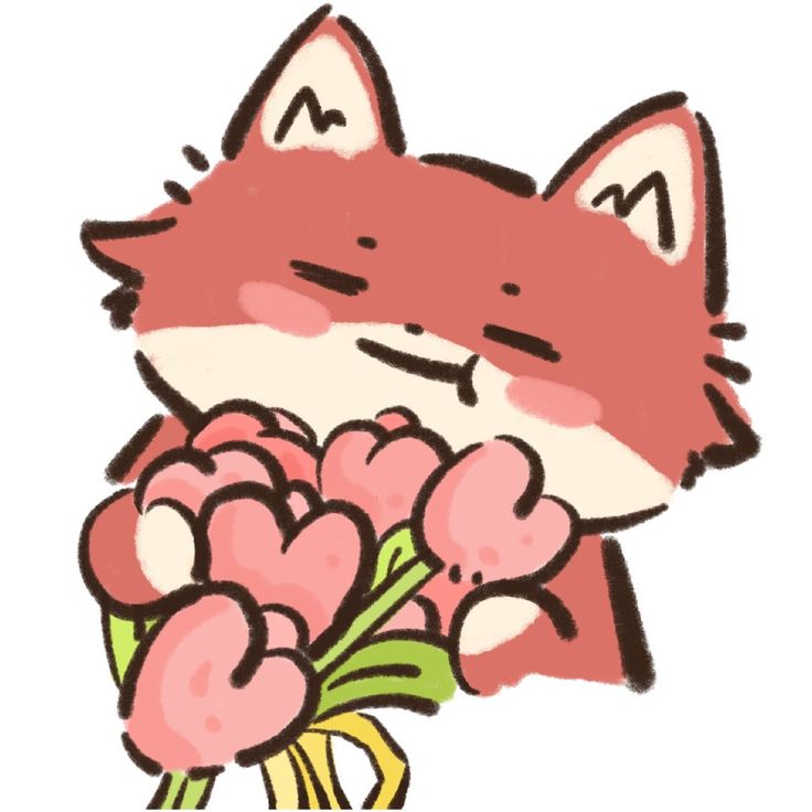 Hình ảnh con cáo chibi cute - Ôm hoa tulip