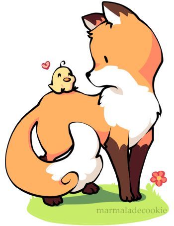 Hình ảnh con cáo chibi cute - Và gà con