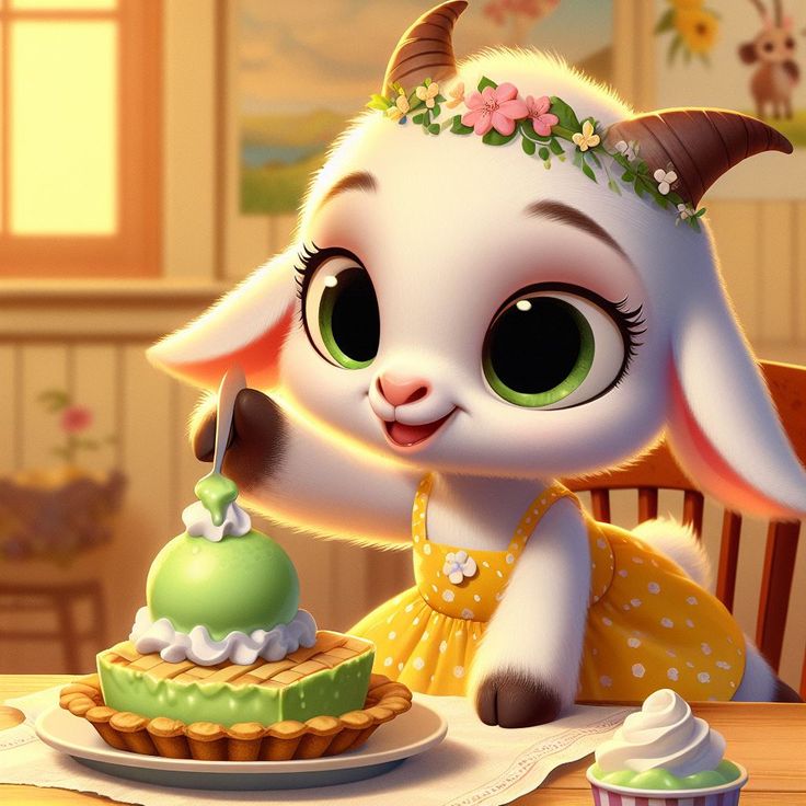 Hình ảnh con dê chibi - ăn bánh