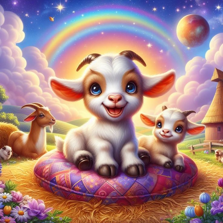 Hình ảnh con dê chibi - cầu vồng