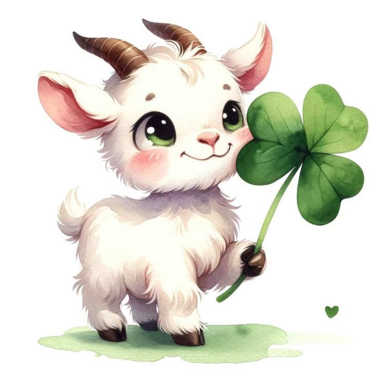 Hình ảnh con dê chibi - cỏ bốn lá