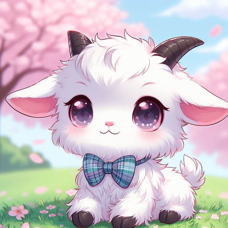 Hình ảnh con dê chibi - đeo nơ xanh