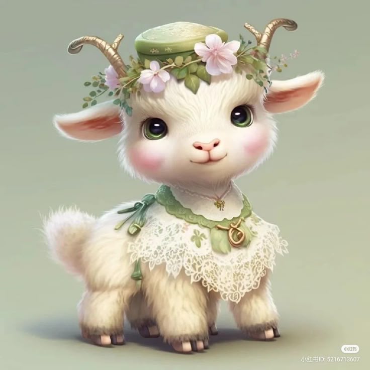Hình ảnh con dê chibi - đội mũ hoa cực xinh