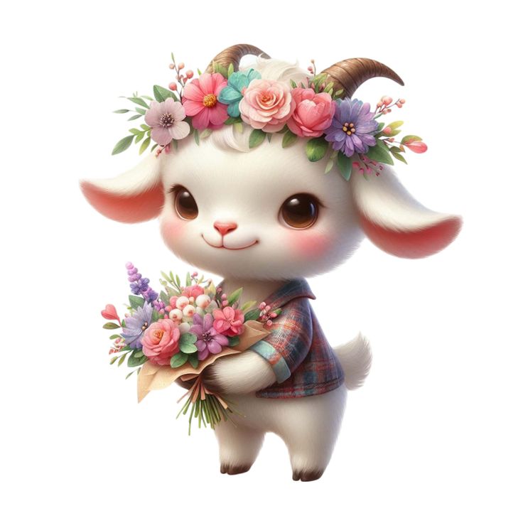 Hình ảnh con dê chibi - đội vòng hoa