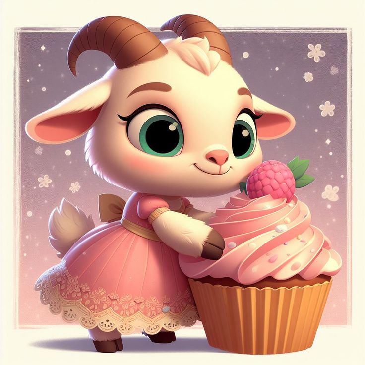 Hình ảnh con dê chibi - mặc đầm hồng