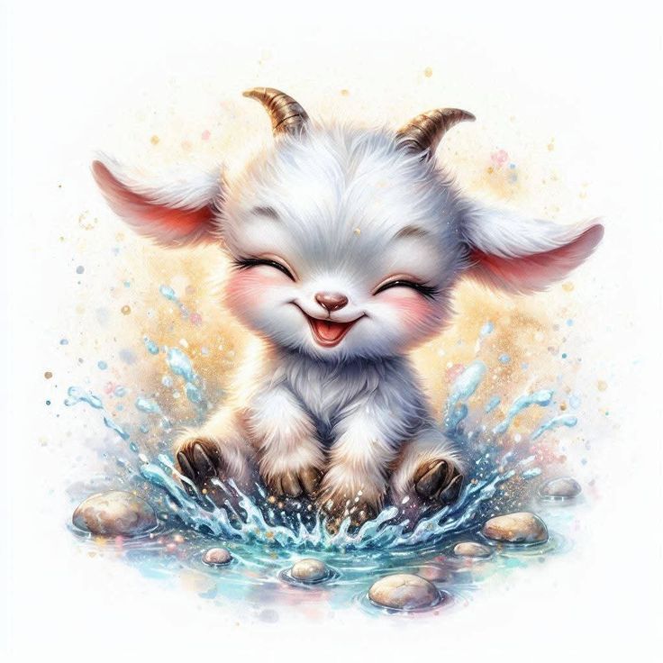 Hình ảnh con dê chibi - nghịch nước