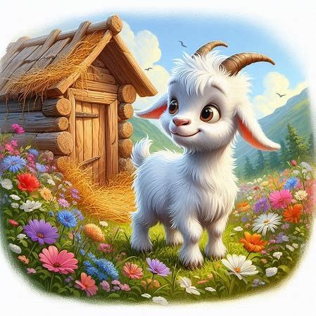 Hình ảnh con dê chibi - ngôi nhà trên núi
