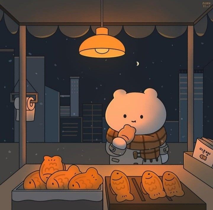 Hình ảnh gấu chibi cute - Ăn bánh cá