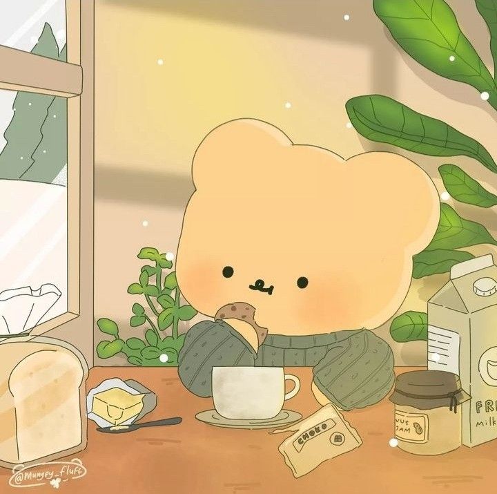 Hình ảnh gấu chibi cute - ăn sáng