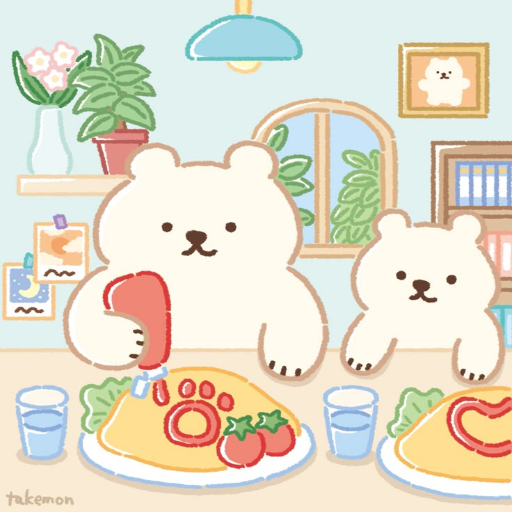 Hình ảnh gấu chibi cute - cha con gấu trắng