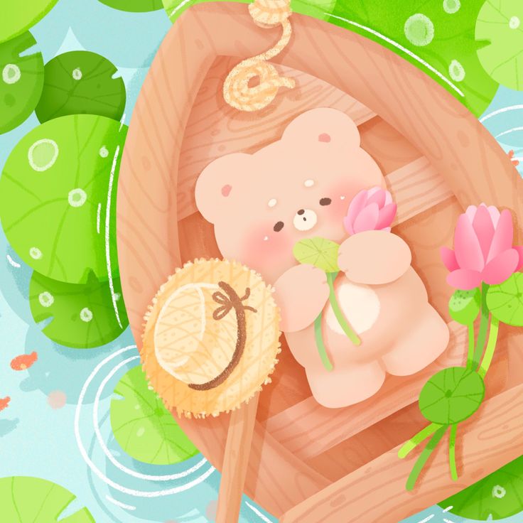 Hình ảnh gấu chibi cute - chèo thuyền