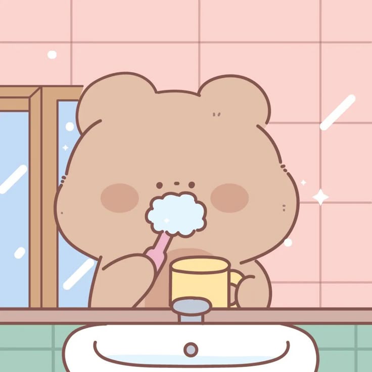 Hình ảnh gấu chibi cute - đánh răng