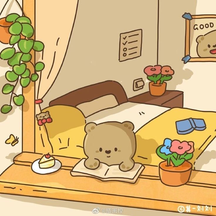 Hình ảnh gấu chibi cute - đọc sách bên cửa sổ