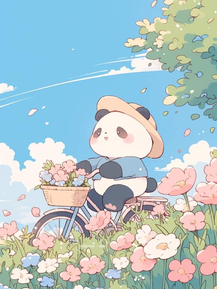 Hình ảnh gấu chibi cute - Gấu trúc đạp xe