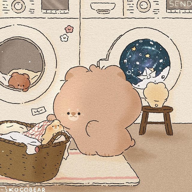 Hình ảnh gấu chibi cute - Giặt đồ