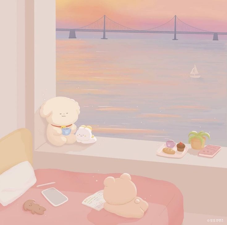Hình ảnh gấu chibi cute - Ngôi nhà ven sông
