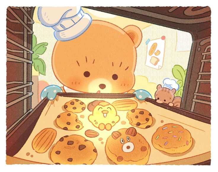 Hình ảnh gấu chibi cute - nướng bánh