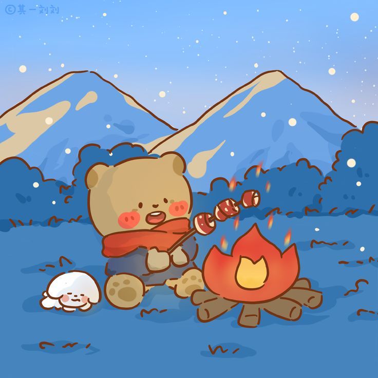 Hình ảnh gấu chibi cute - nướng thịt