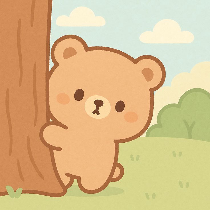 Hình ảnh gấu chibi cute - núp sau cây