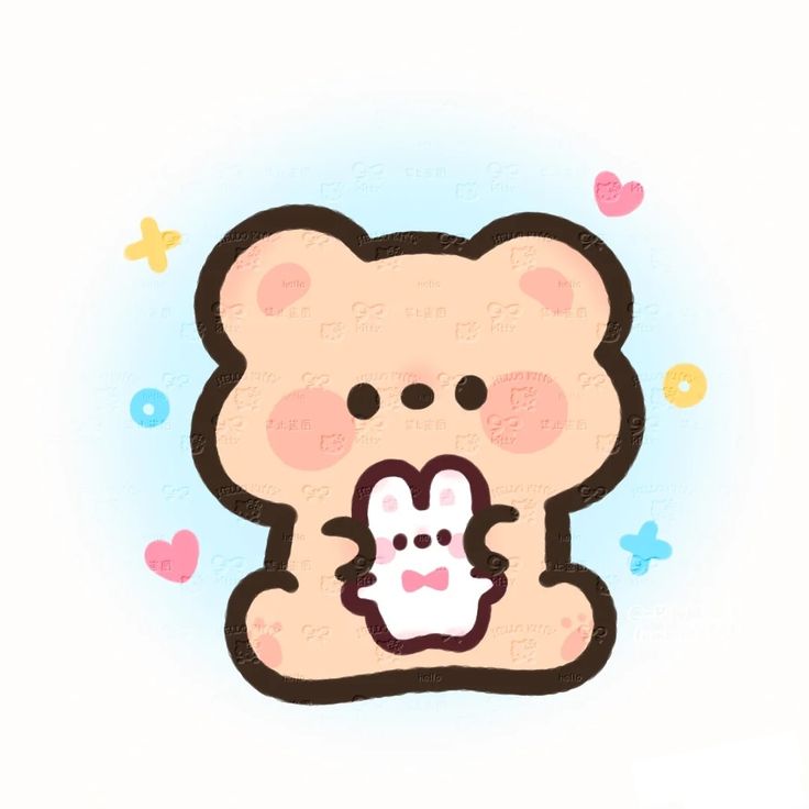 Hình ảnh gấu chibi cute - Ôm bé thỏ