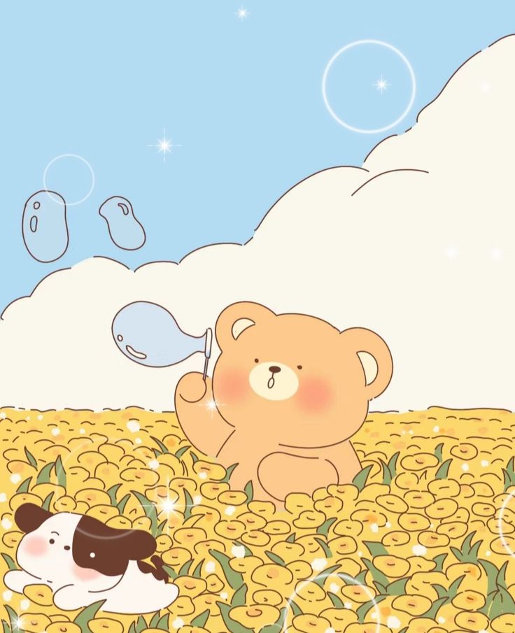 Hình ảnh gấu chibi cute - thổi bong bóng