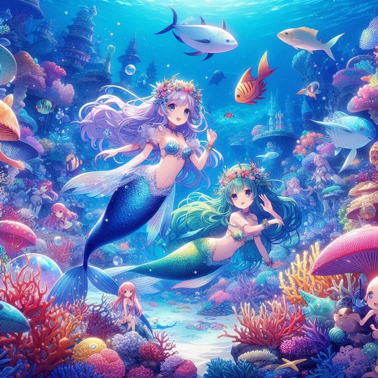 Hình ảnh nàng tiên cá chibi - Hai người bạn