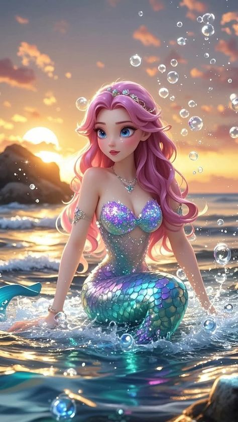 Hình ảnh nàng tiên cá chibi - hoàng hôn