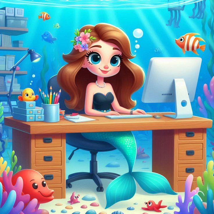 Hình ảnh nàng tiên cá chibi - Làm việc
