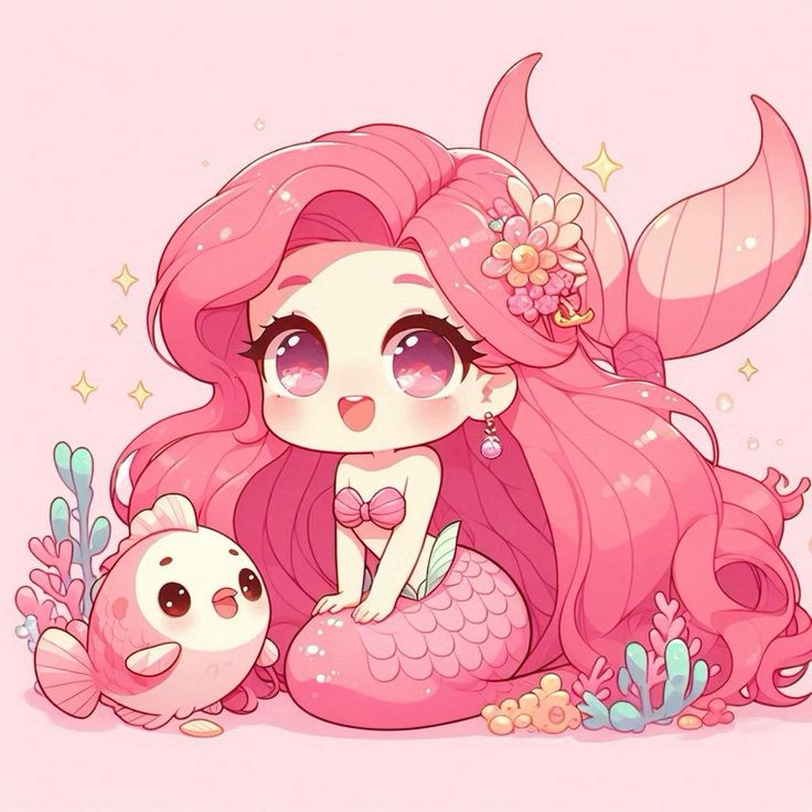 Hình ảnh nàng tiên cá chibi - màu hồng