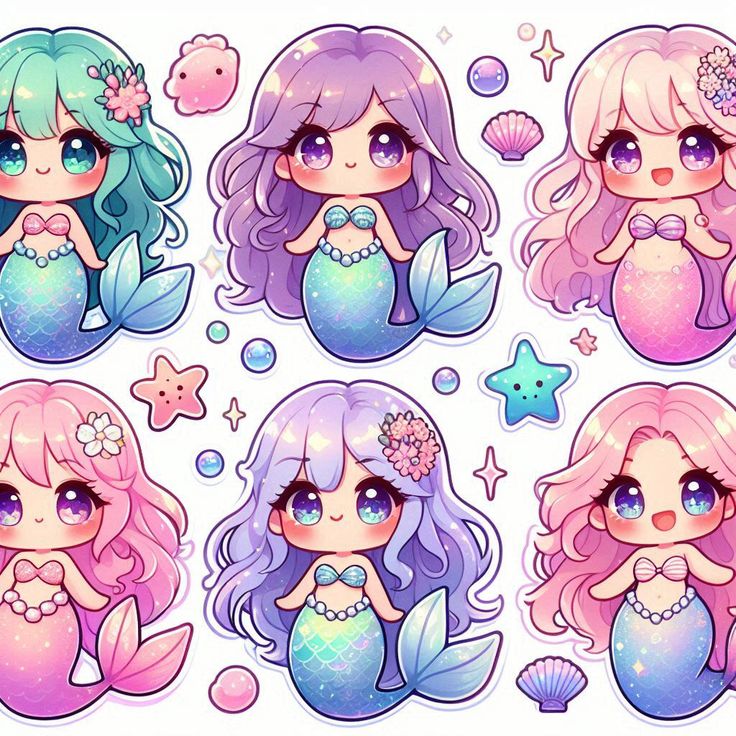 Hình ảnh nàng tiên cá chibi - Nhiều màu sắc