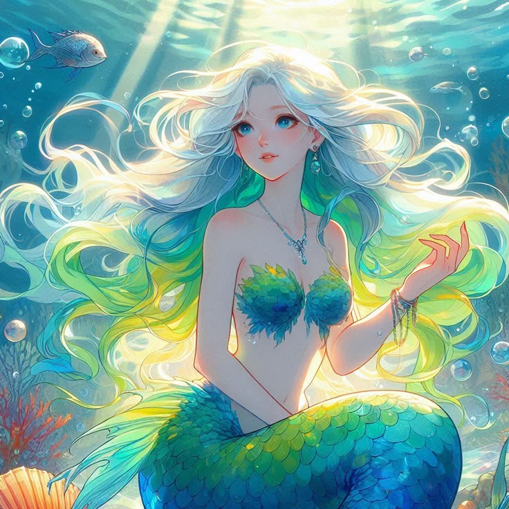 Hình ảnh nàng tiên cá chibi - Tóc trắng