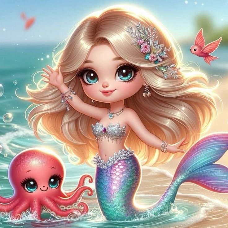 Hình ảnh nàng tiên cá chibi - Và những người bạn