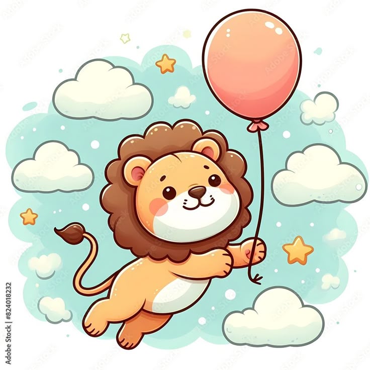 Hình ảnh sư tử chibi cute - bóng bay