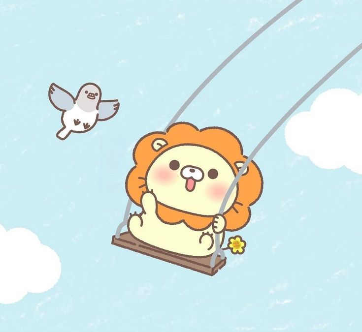 Hình ảnh sư tử chibi cute - Chơi xích đu