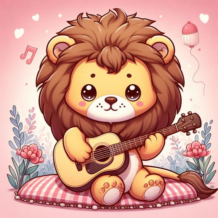 Hình ảnh sư tử chibi cute - đánh đàn