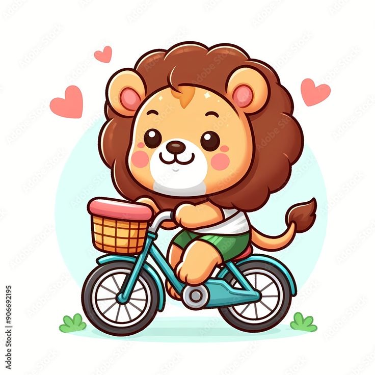 Hình ảnh sư tử chibi cute - đạp xe