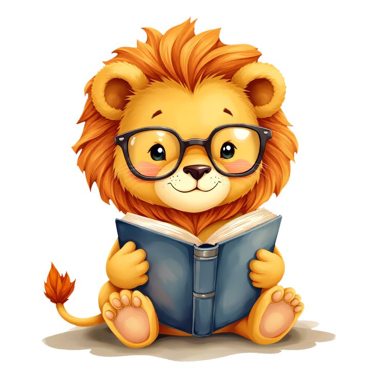 Hình ảnh sư tử chibi cute - đọc sách