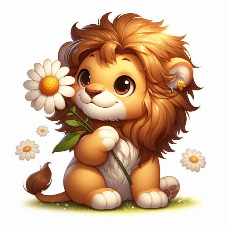 Hình ảnh sư tử chibi cute - hái hoa