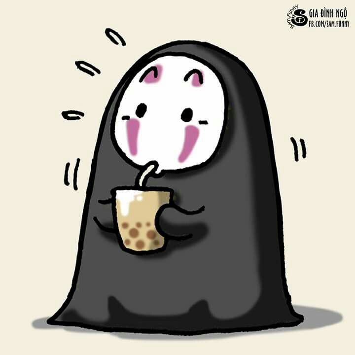 Hình ảnh vô diện chibi - Uống trà sữa