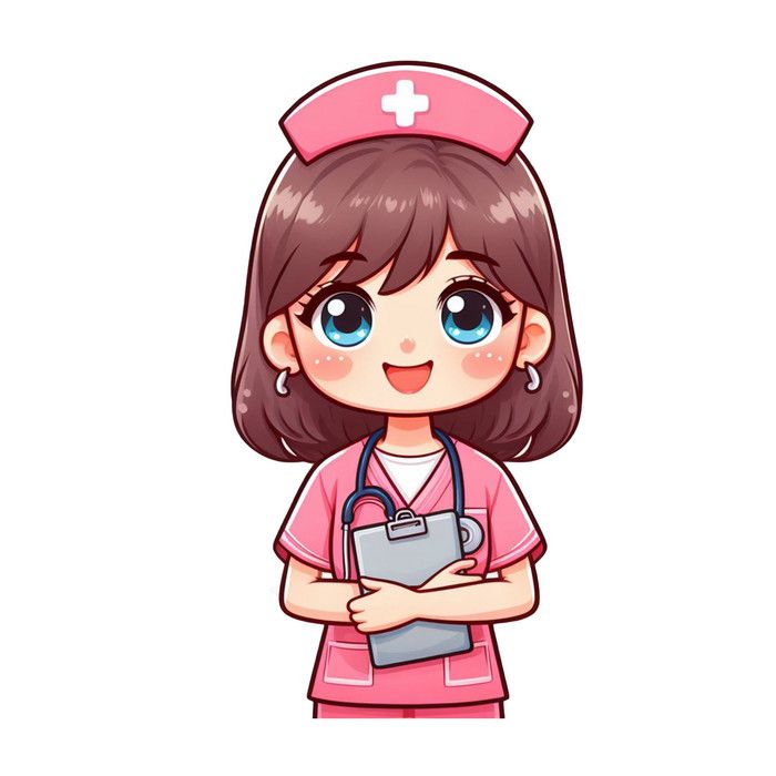 Hình bác sĩ nữ hoạt hình cute - Bộ đồ hồng