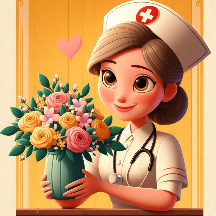 Hình bác sĩ nữ hoạt hình cute - cắm hoa