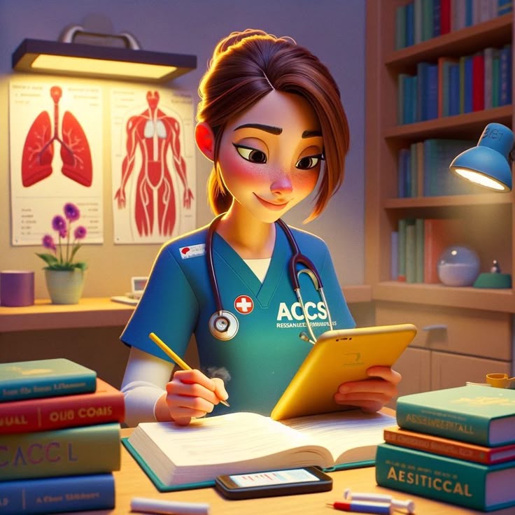 Hình bác sĩ nữ hoạt hình cute - chăm chỉ
