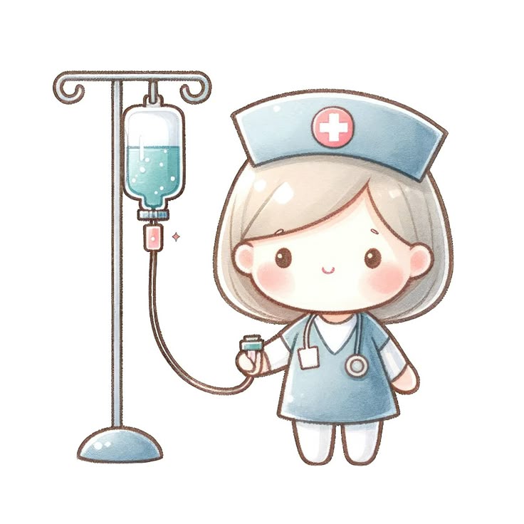 Hình bác sĩ nữ hoạt hình cute - chuẩn bị truyền thuốc