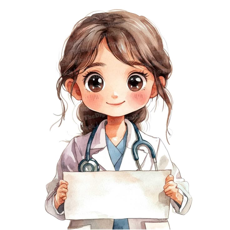 Hình bác sĩ nữ hoạt hình cute - Cột tóc dễ thương