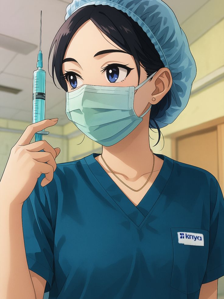 Hình bác sĩ nữ hoạt hình cute - đeo khẩu trang