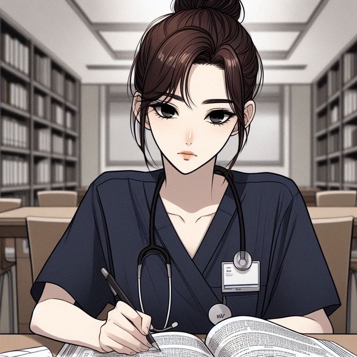 Hình bác sĩ nữ hoạt hình cute - Đọc sách