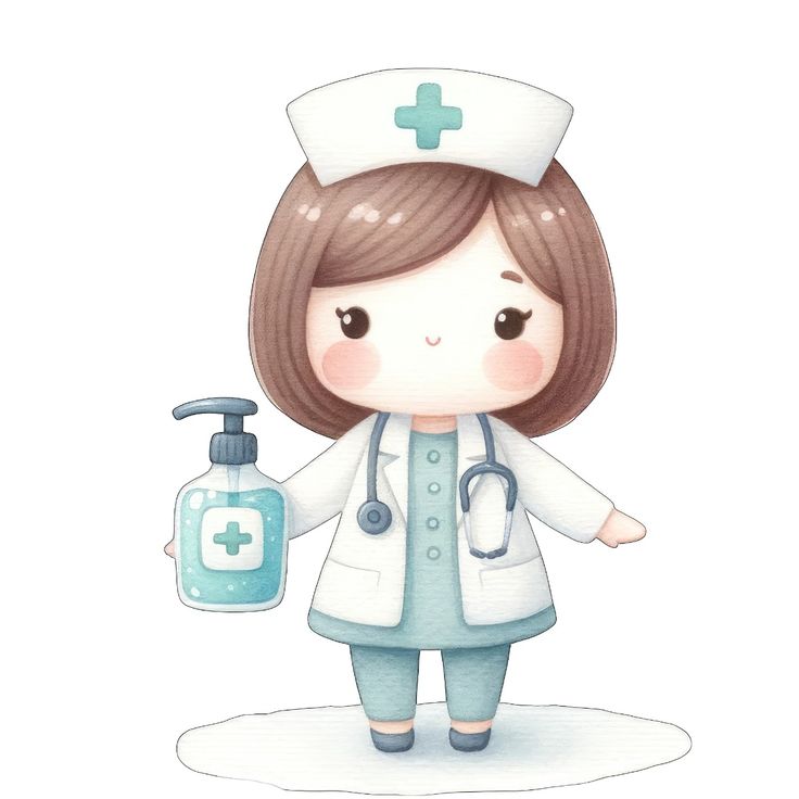 Hình bác sĩ nữ hoạt hình cute - Khử khuẩn